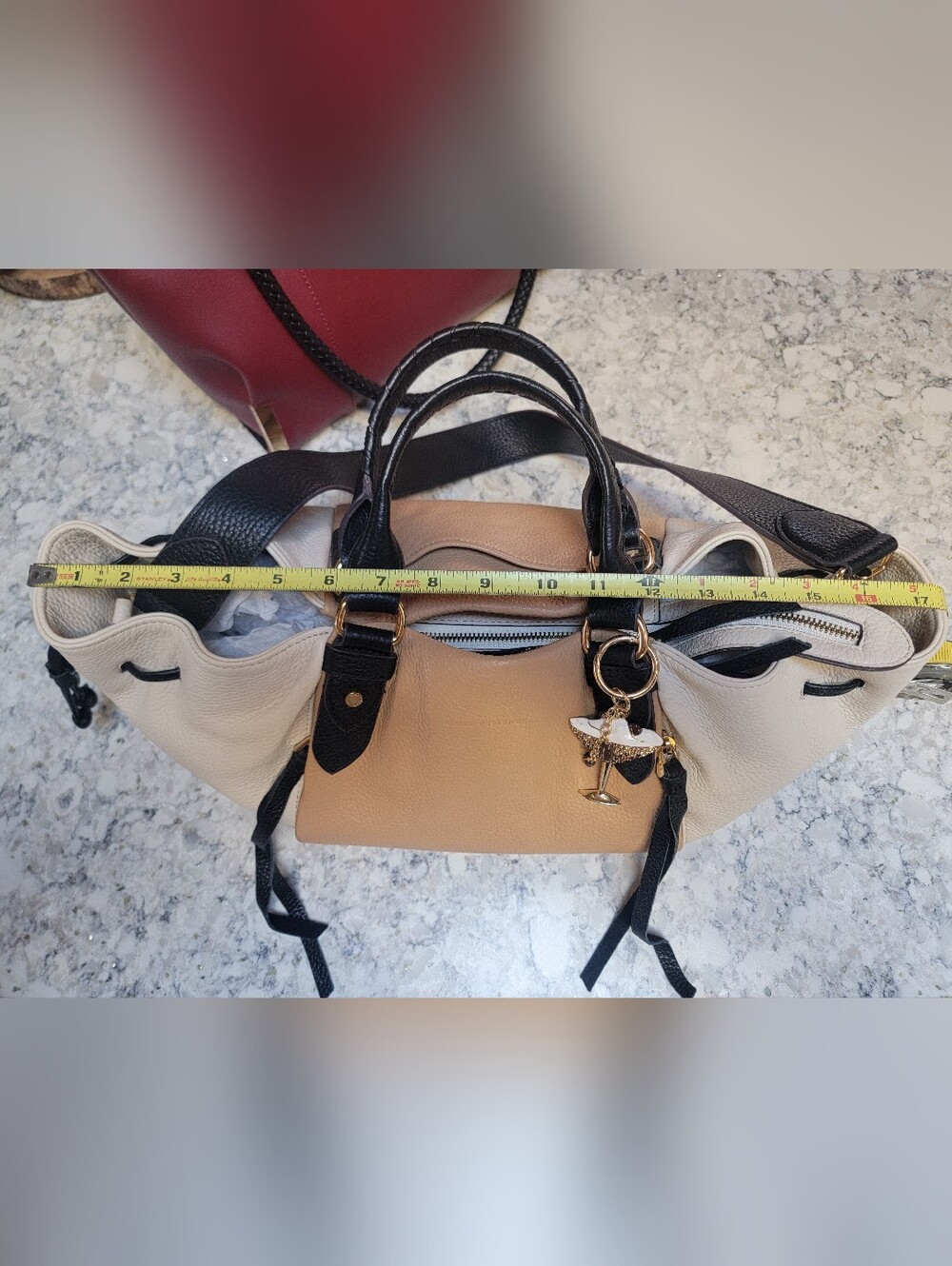 Gorgeous Aimee Kestenberg Leather Bag w/ Crystal Martini Key Fob Charm 🍸 - Picture 4 of 12